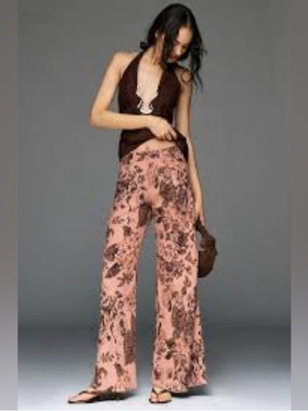 NWT Size 29 - Pilcro Adi Mid-Rise Clean-Hem Flare Pants Pink Floral (US$ 158)